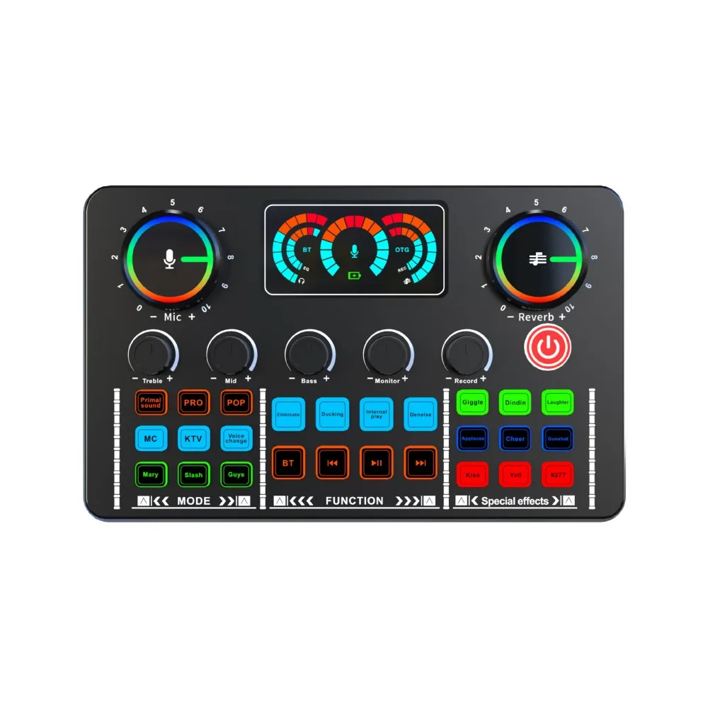 

Live Sound Card Audio Recording Desktop Singing Sound Card Mixer BT Wireless Accompaniment Plug&Play Voice Changer for Recording