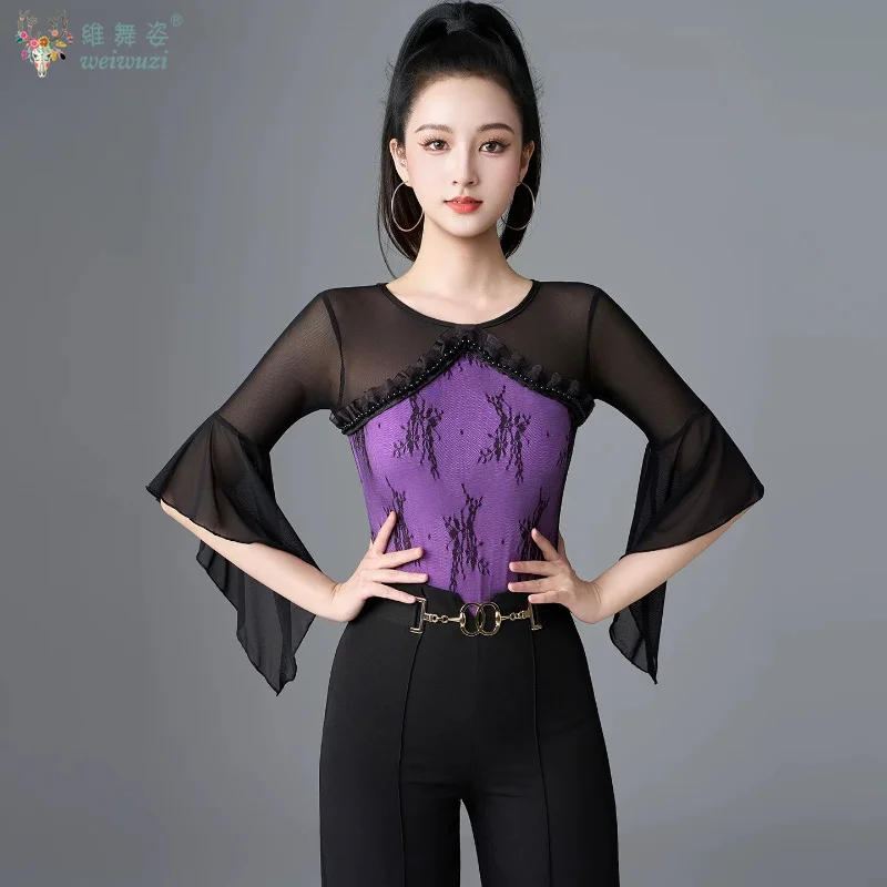 

Sexy Latin Dance Tops Women Performance Ballroom Evening Dresses Leotard Clothes Waltz Samba Tango Blouse Practice Costumes