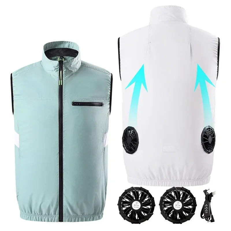 Men\'s Summer Vest Fan Air-conditioning Clothes USB Charging Cooling Sleeveless Jacket Work Shirt Outdoor Camping Fishing Hiking