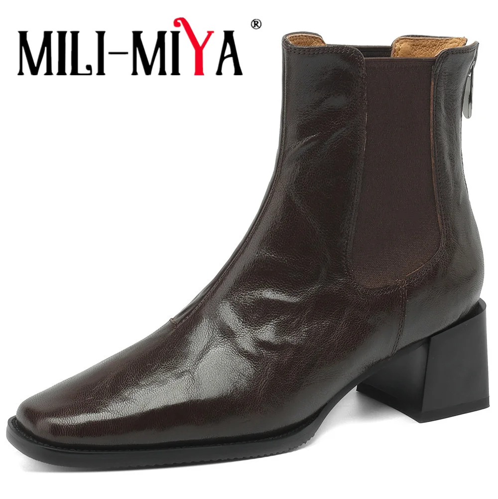 

MILI-MIYA New Arrival Solid Color Women Soft Pleated Sheepskin Ankle Boots Thick Heels Plus Size 34-40 Handmade For Ladies