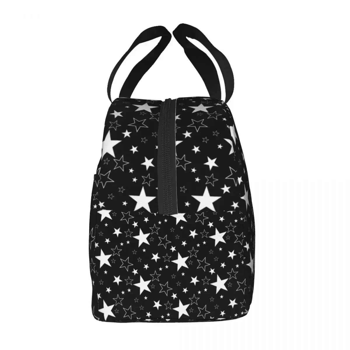 Bolsa de almuerzo para mujeres y niños, bolso de mano de lona escolar impermeable con aislamiento en blanco y negro