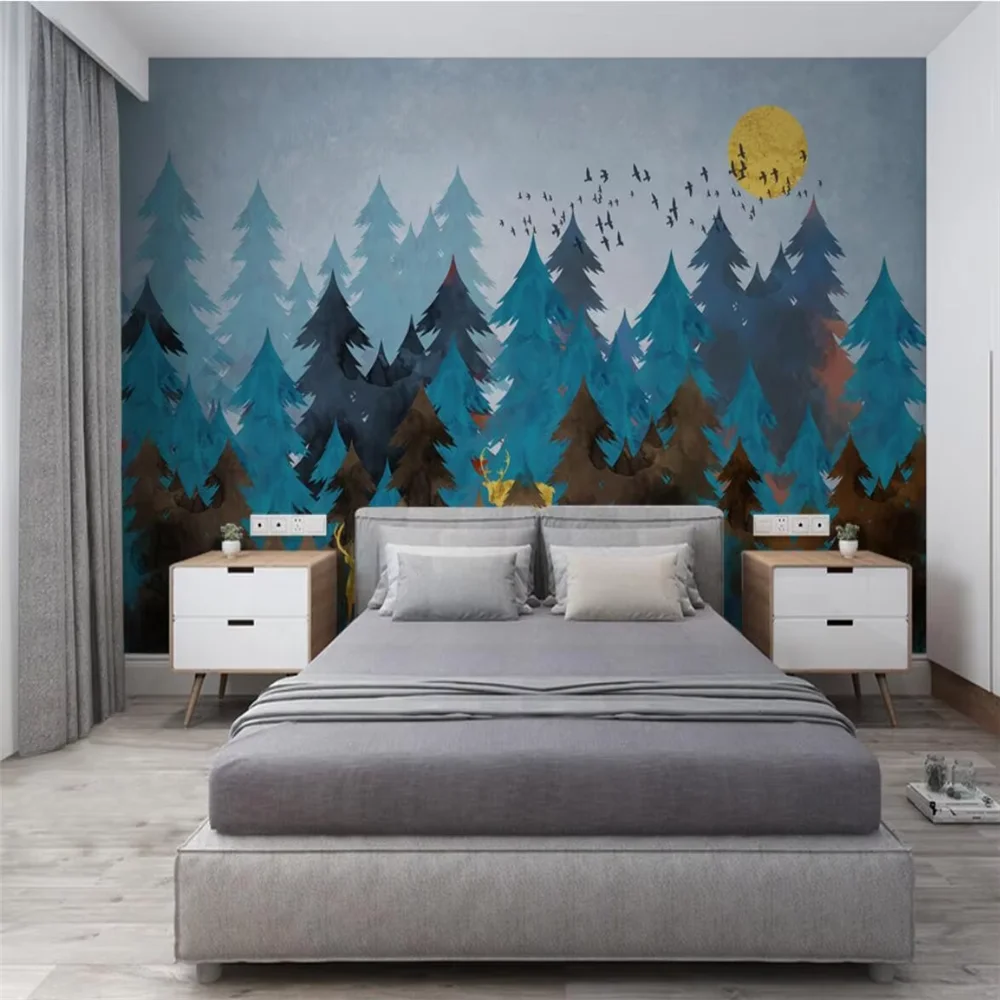 custom Nordic watercolor elk forest wallpapers for living room background mural wall wallpaper home improvement house decoration