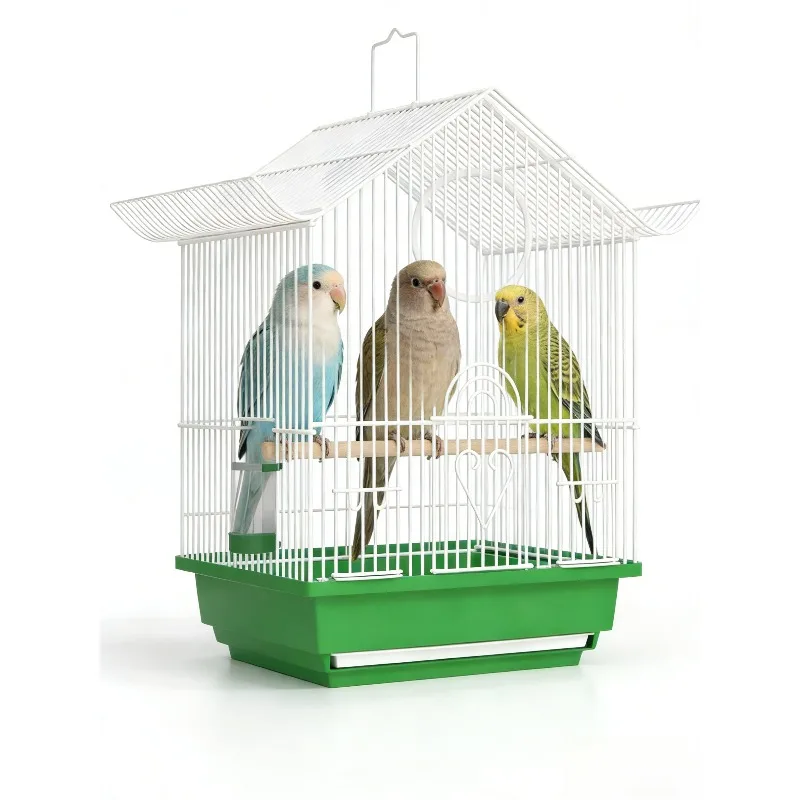 Compact Bird Cage for Small Parrot Budgie Lovebird White-eye Zebra Finch Home Use Portable Travel Carrier with Perch Feeder Cup