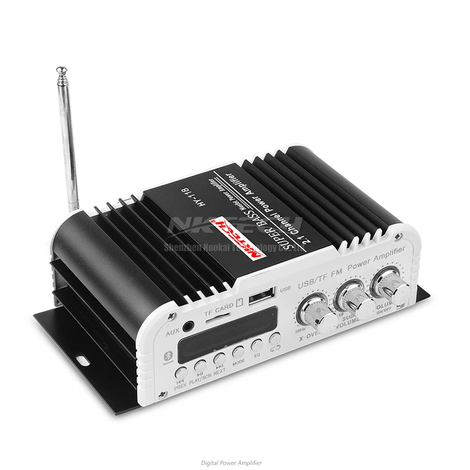 NKTECH-AMPLIFICADOR DE POTENCIA DE HY-118 para coche, reproductor de Audio Digital con Bluetooth 2,1, canal de 45W, 2x20W, estéreo de alta fidelidad, amplificador de Supergraves, USB, TF, CD, FM