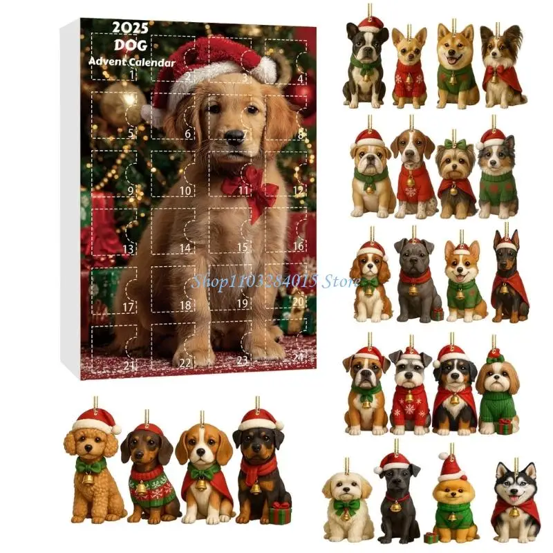 R6FF Dog Lovers Advent Calendar Christmas Tree Decorations Blind Boxes With Surprise Acrylic Ornaments For Holiday Countdown