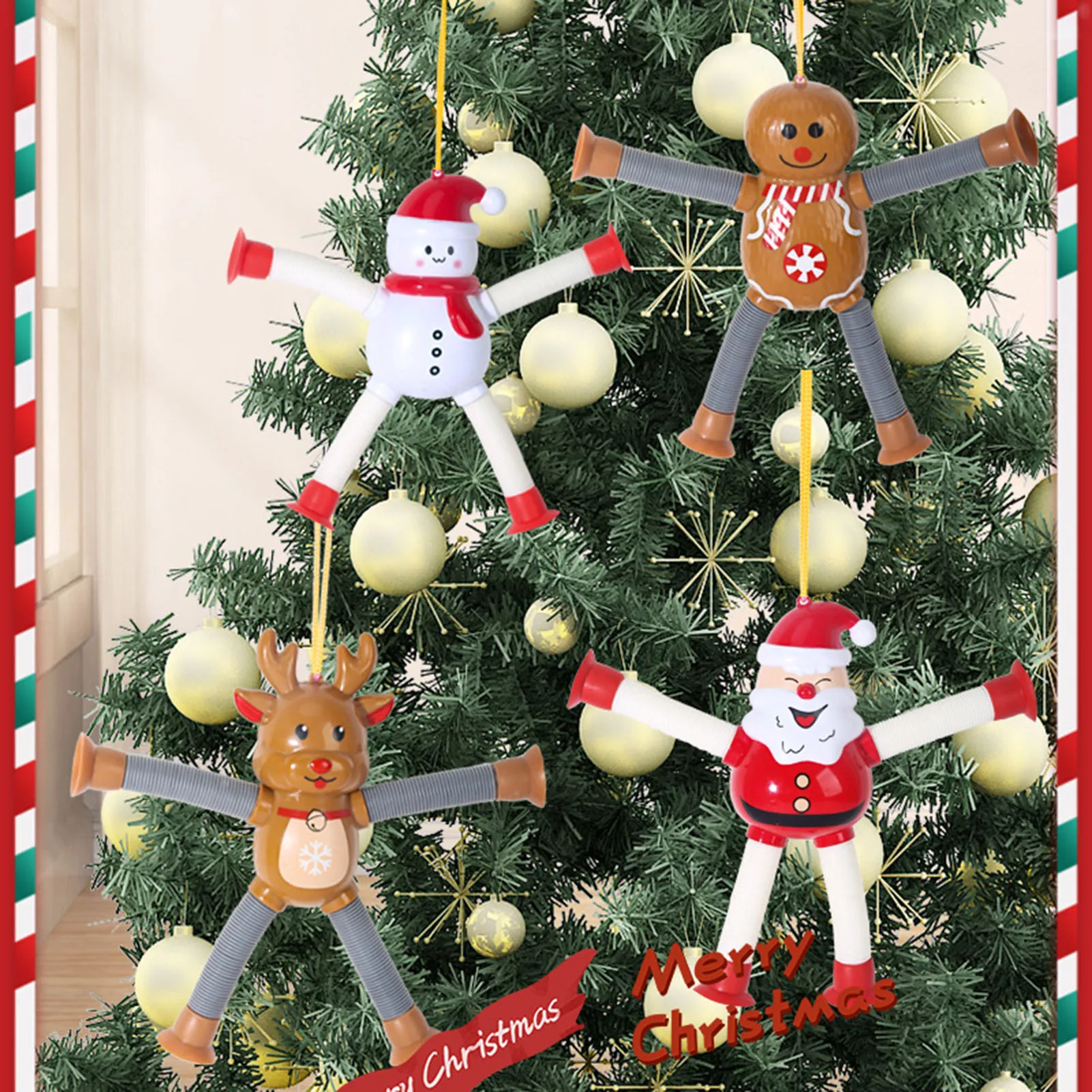 Santa Claus Telescopic Suction Cup Toy Easily Connect Stretch &  Fidget Toys for Christmas Tree Wall Door Home Decors