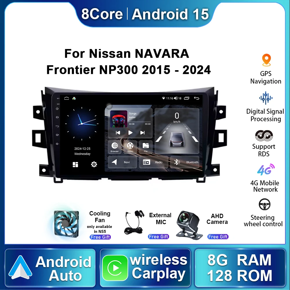 

Автомагнитола Android 15 с экраном 1280P для Nissan NAVARA Frontier NP300 2015-2024, Carplay, видеоплеер, навигация GPS