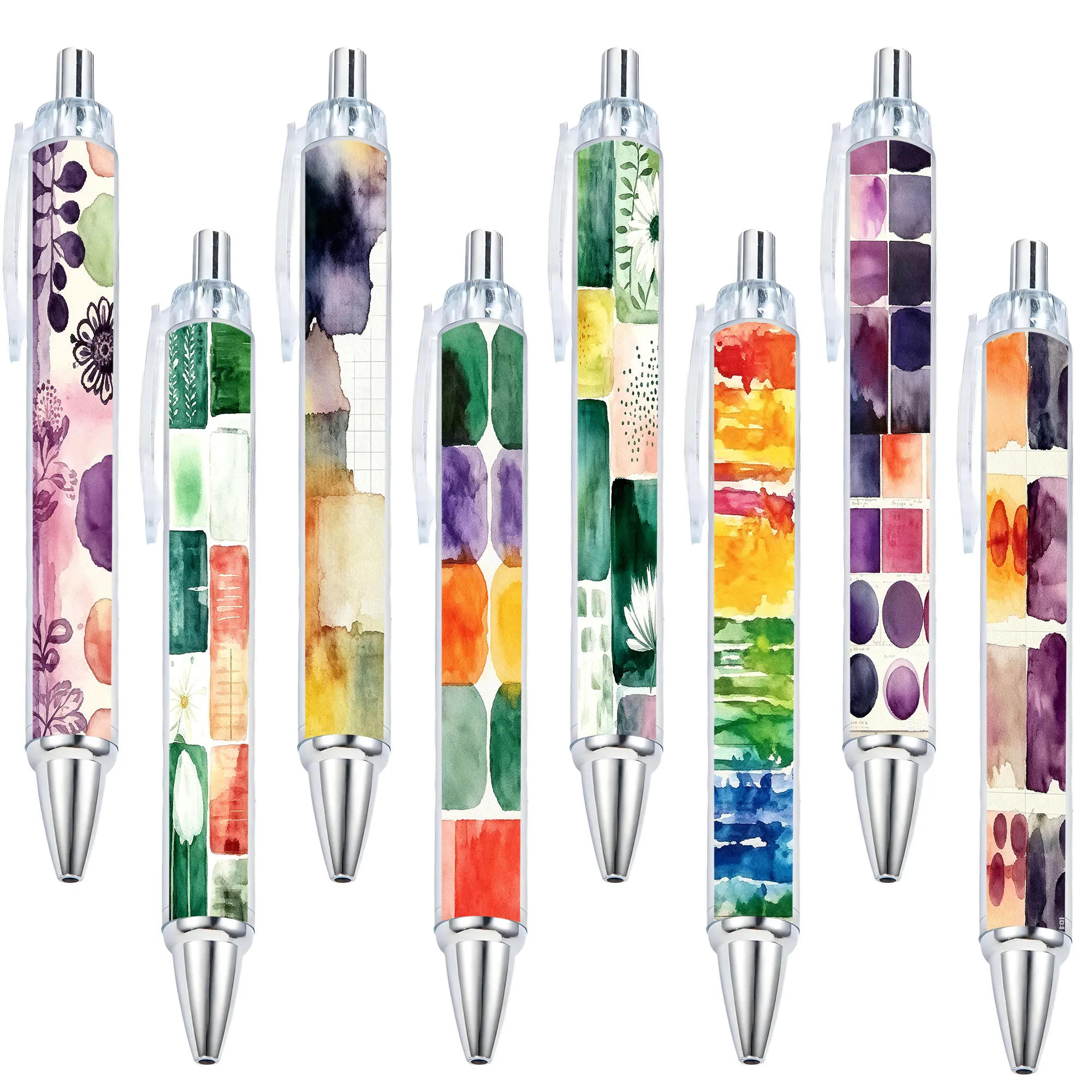 8pcs Morandi Watercolor Color Blocks Flower Theme Press Neutral Pen School Season Student Writing Pen Gift Pen Pattern Random