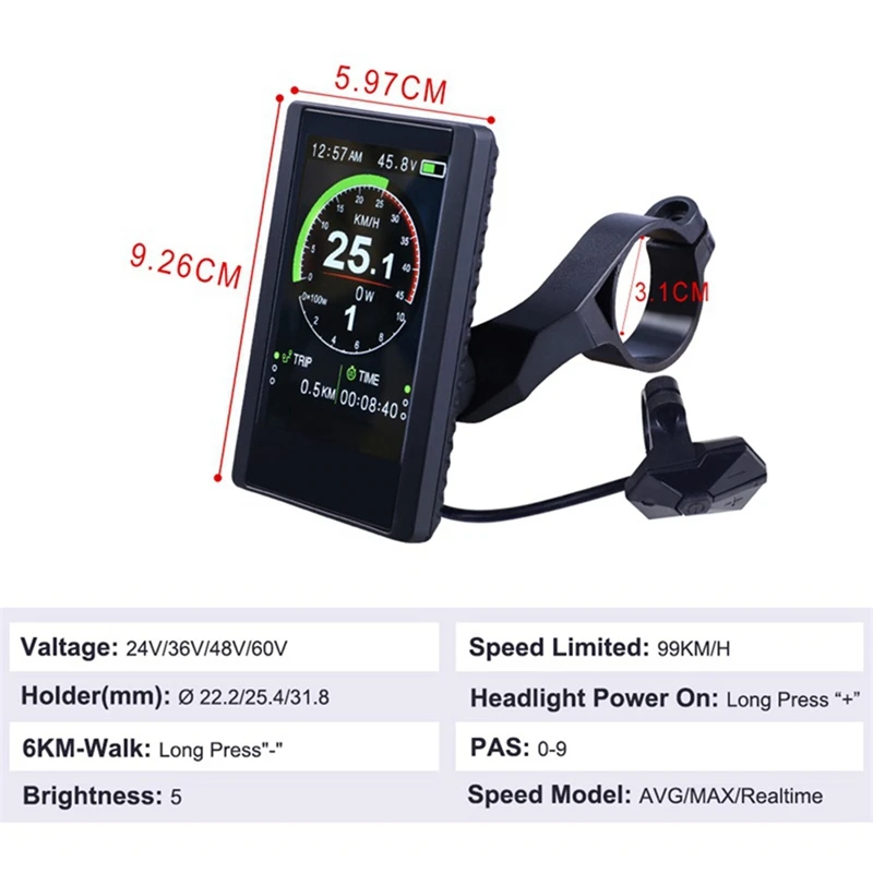 New Colorful Screen Display P850C Speedometer with 9-Level Assist for Bafang Electric Bicycle BBS01B BBS02B BBSHD