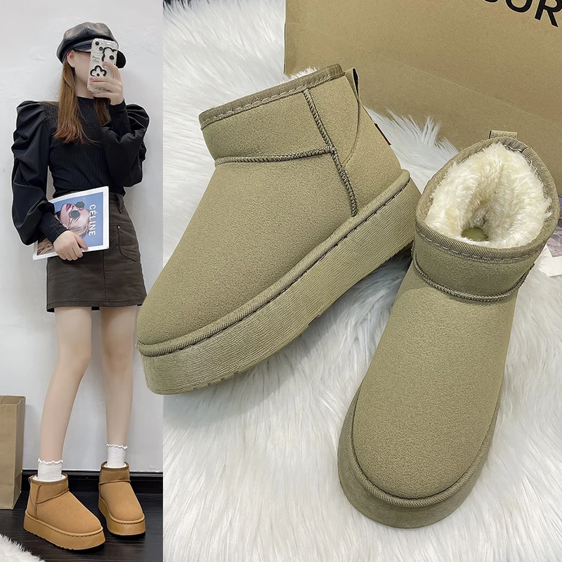 2023 Sheepskin Wool Comprehensive Anti-skid Snow Boots Women\'s Mini Short Boots Warm Winter Thickened Women\'s Shoes Botas Mujer