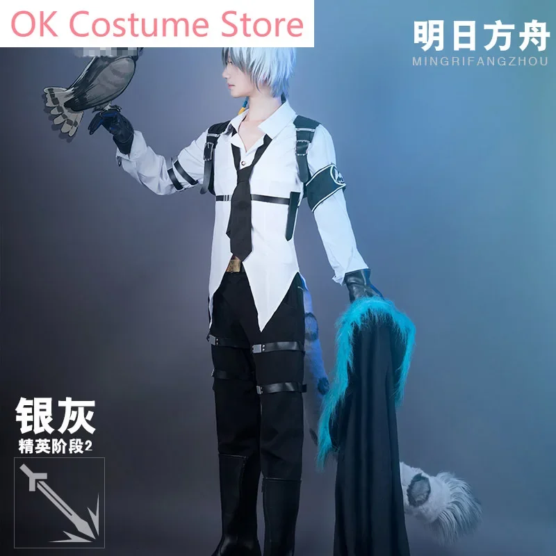 Anime! Arknights SilverAsh Battle Suit Gothic Uniform Cosplay Costume Full Set Halloween Party Outfit For Men