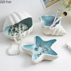 Starfish Shell Storage Tray Dresser Tabletop Earrings Ring Jewelry Display Tray Ceramic Storage Plate Modern Home Decor