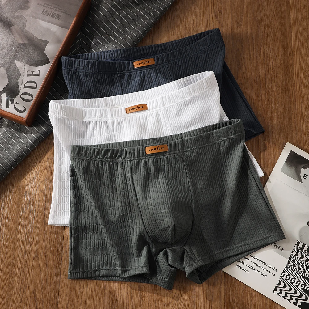 1/3PCS Simple Comfortable Ice Silk Solid Striped Men's Panties Antibacterial Breathable 3D Mesh Boxers High Elastic Underwear