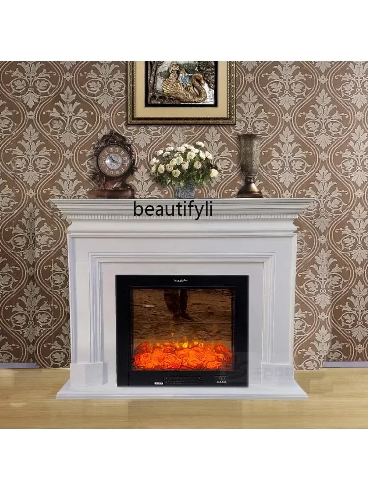 

Marble fireplace American stone fireplace Natural marble French decorative cabinet Modern simple stone carving