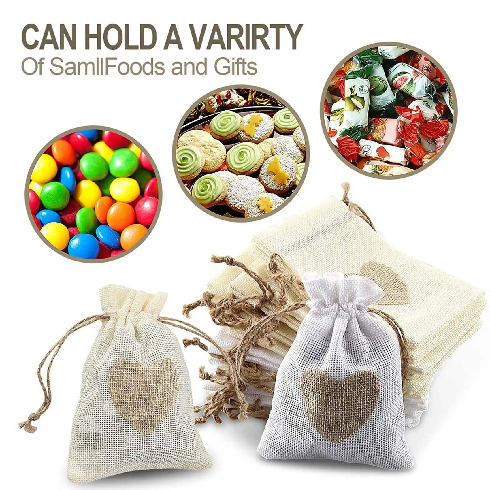 Efficient- 24Pcs Burlap Pouches with Drawstring and Heart Pattern Candy Gift Bag Jute Pouch Baptism Bag Wedding for Stuffing Bag