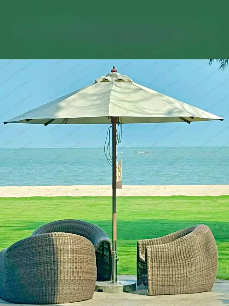 Outdoor Parasol Courtyard Sun Umbrella Camping Villa Outdoor Garden Imported Solid Wood Umbrella Commercial Central Pillar
