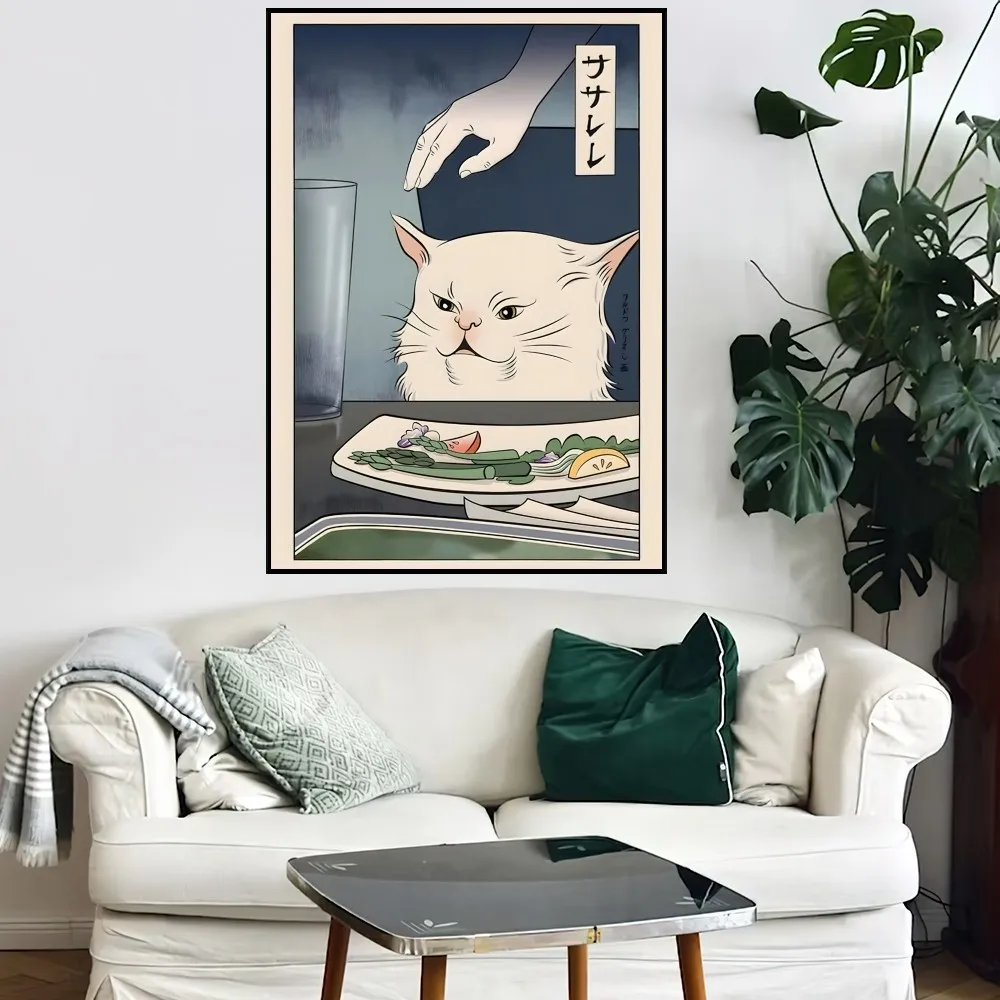 Funny Woman Yelling at Cat Doge Meme Poster Home Bar Coffee House Decor Aesthetic Art Wall Painting Stickers Indoor