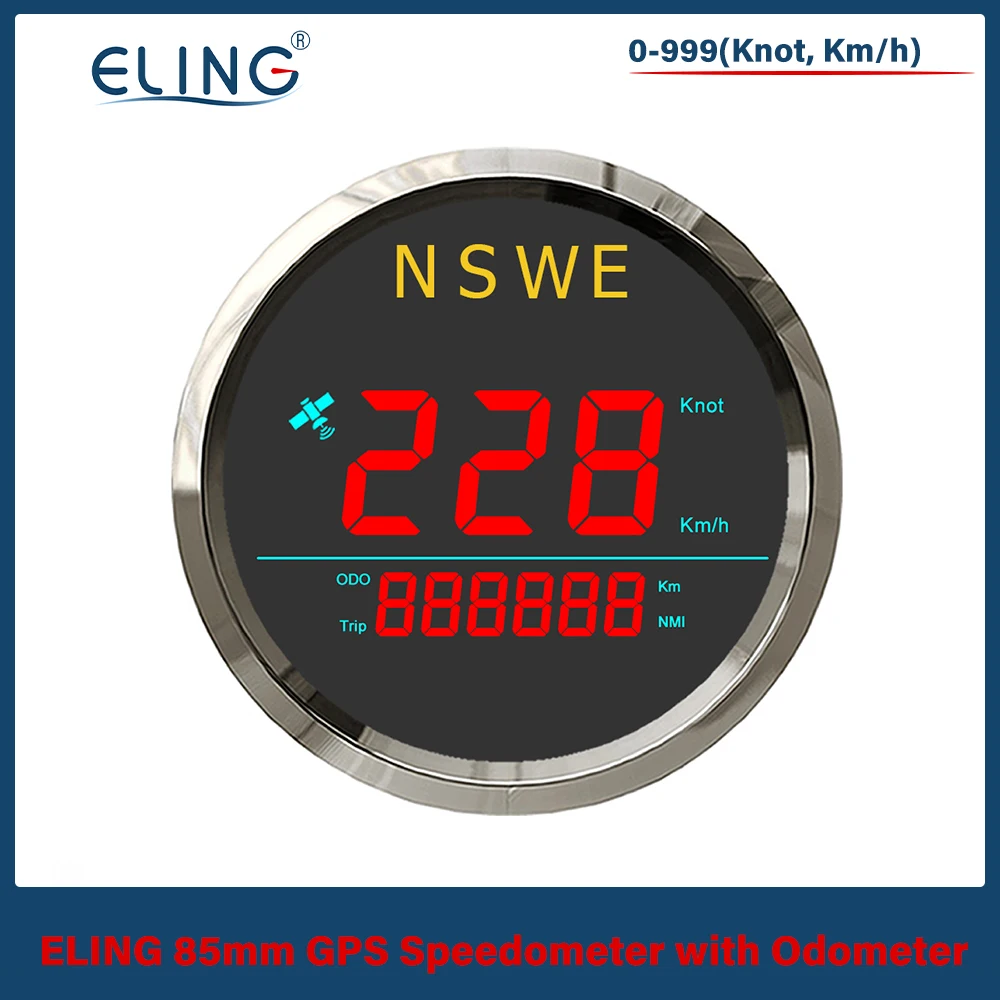 

ELING Newest Marine 85mm Digital GPS Speedometer 0-999 (Knots, km/h) with Backlight GPS Antenna for Sailboat Yacht 12V 24V