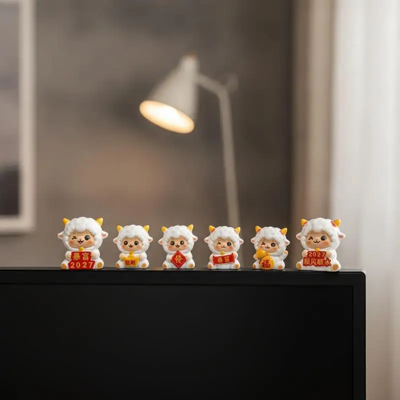 2027 Year of the Goat Resin Figurine Cute Lucky Zodiac Figurines Adorable Home Desktop Auspicious Ornament