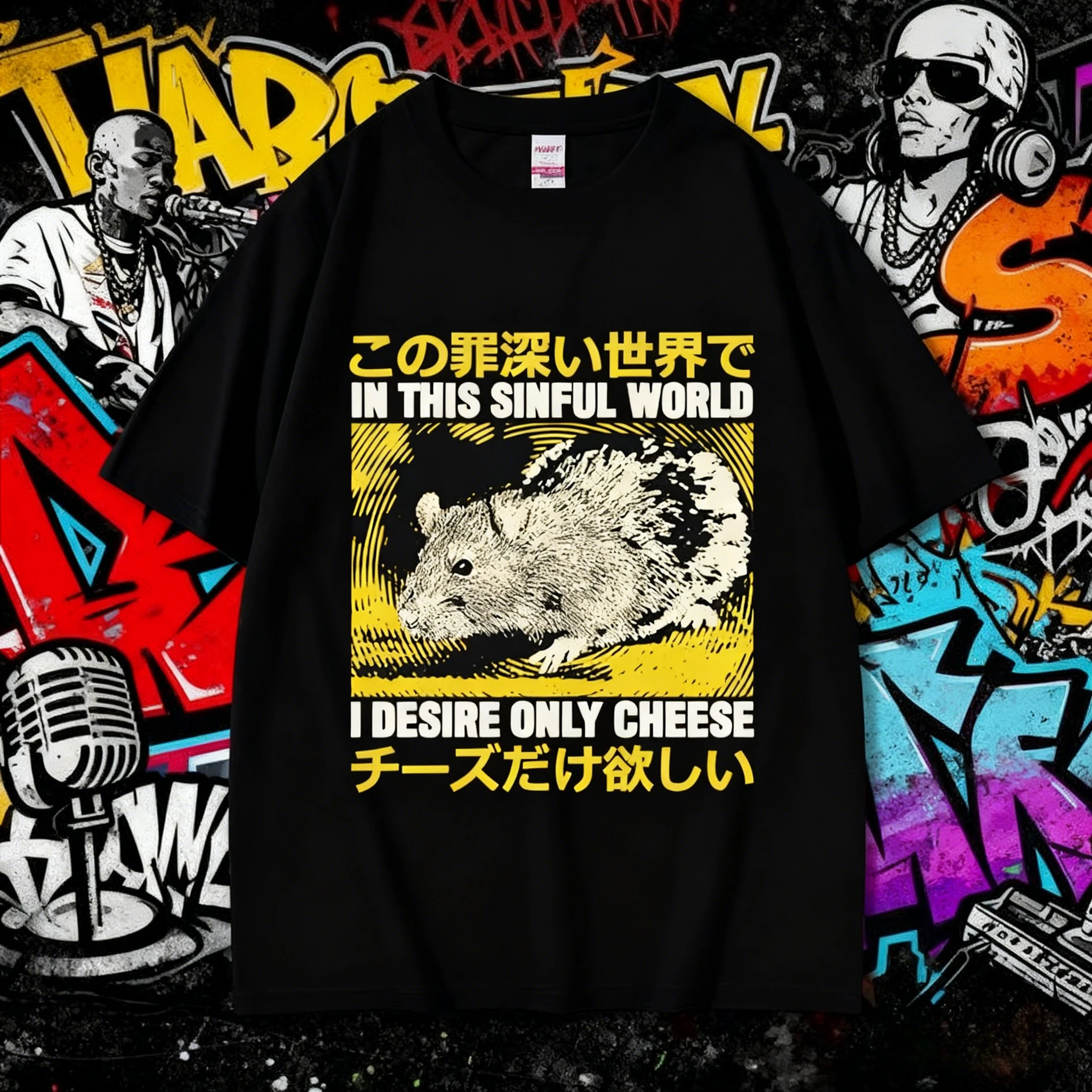 

2025 Summe Eating Machine, японская забавная машина для поедания сыра с рисунком, футболка для отдыха из 100% чистого хлопка с принтом Y2k