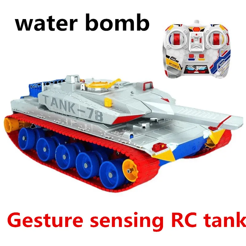 

New Gesture Sensor Watch Remote Control Tank The Turret Rotates 360° Chargeable Launch Water Bomb With Sound Effects