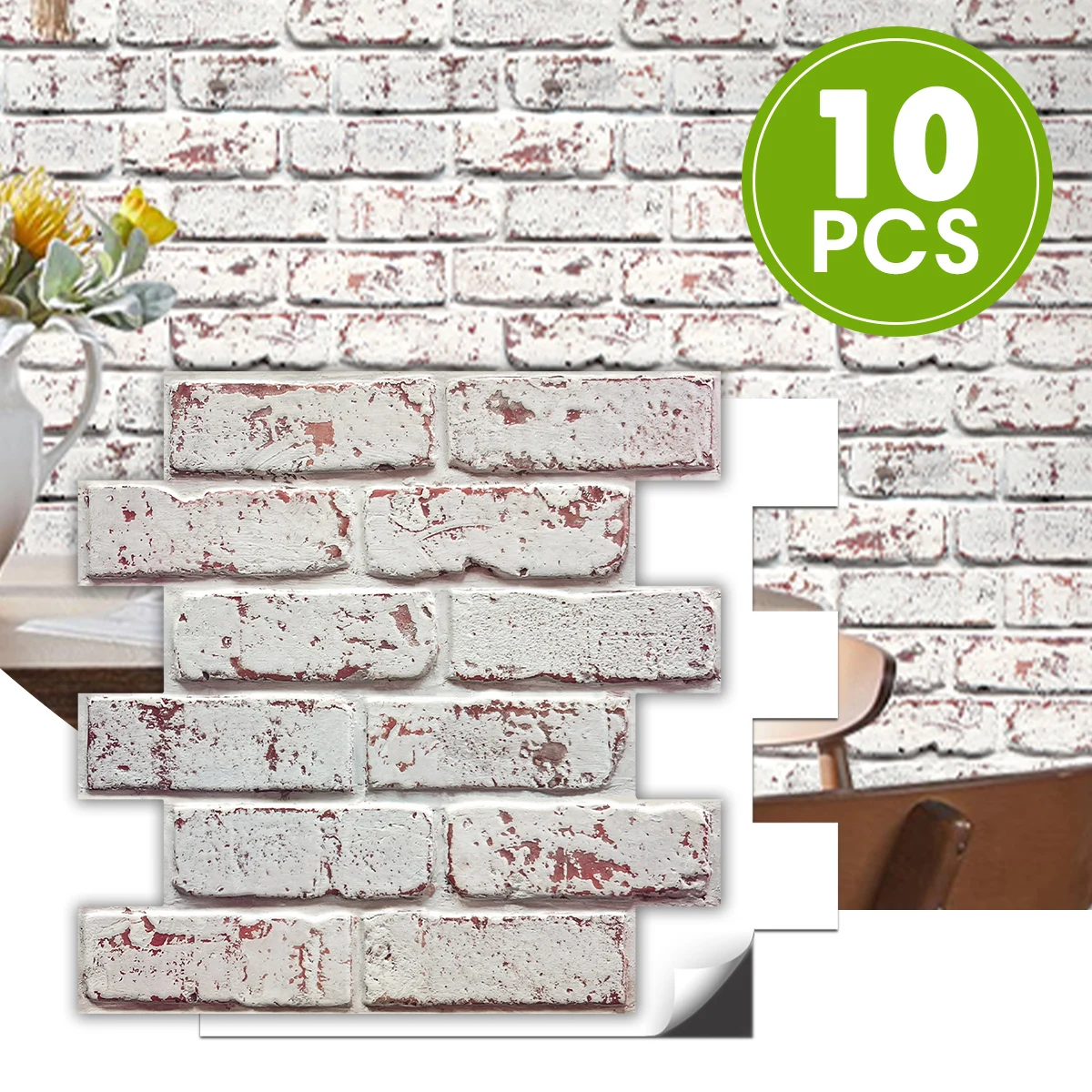 

Commomy 10pcs 3D Self-adhesive Panels, Whitewash Brick Wall Stickers, Kitchen Backsplash Stickers, Wall Decor Living Room