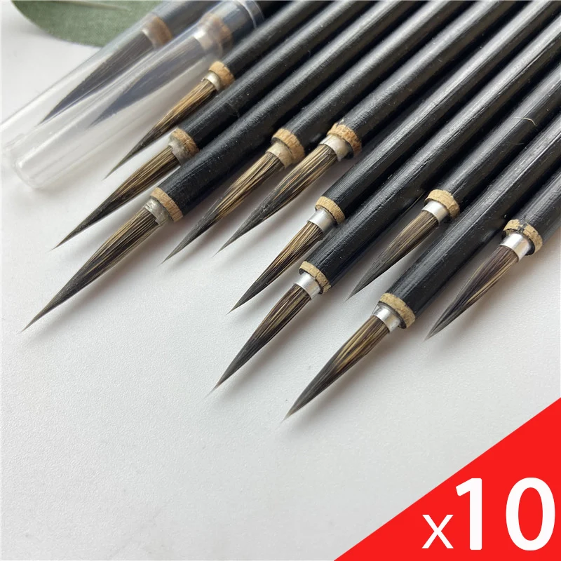 10 Pcs Long Hair Hook Line Pen Bamboo Handle Chinese Painting Brush Xiaokai Regular Script Writing Brush Gongbi Fine Line Pen