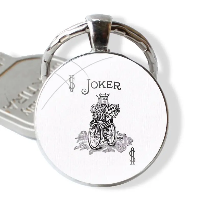 retro Poker Play Cards Game Keychain Handmade Glass Cabochon Key Ring Holder Pendant Key Chains image 2