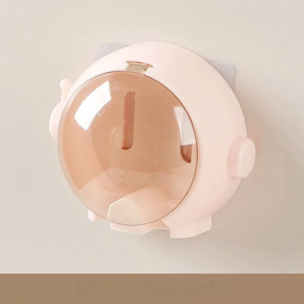 Cute Cartoon Wall‑Mounted Toothbrush Holder, No‑Drill Adhesive Bathroom Toothbrush Storage Rack for Kids & Couples, Pink, 1 Piece
