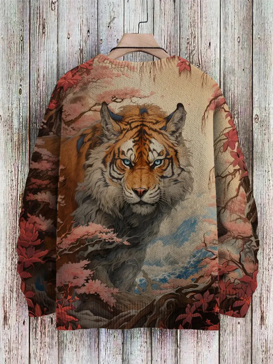 PLstar Cosmos Tigre Animal patrón Retro 3D impreso suéter de punto para hombres invierno Unisex Casual cálido Jersey de punto suéter ZZM141