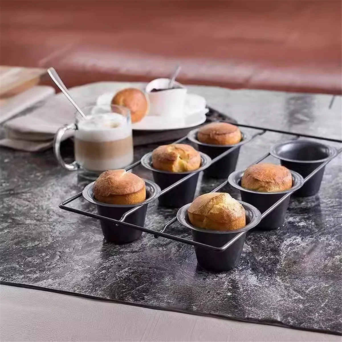 A84E-6 Cup Nonstick Popover Pan Muffin Cupcake Bakeware Pudding Pan for Oven Baking Frittatas Muffins Quiches Pudding Cakes