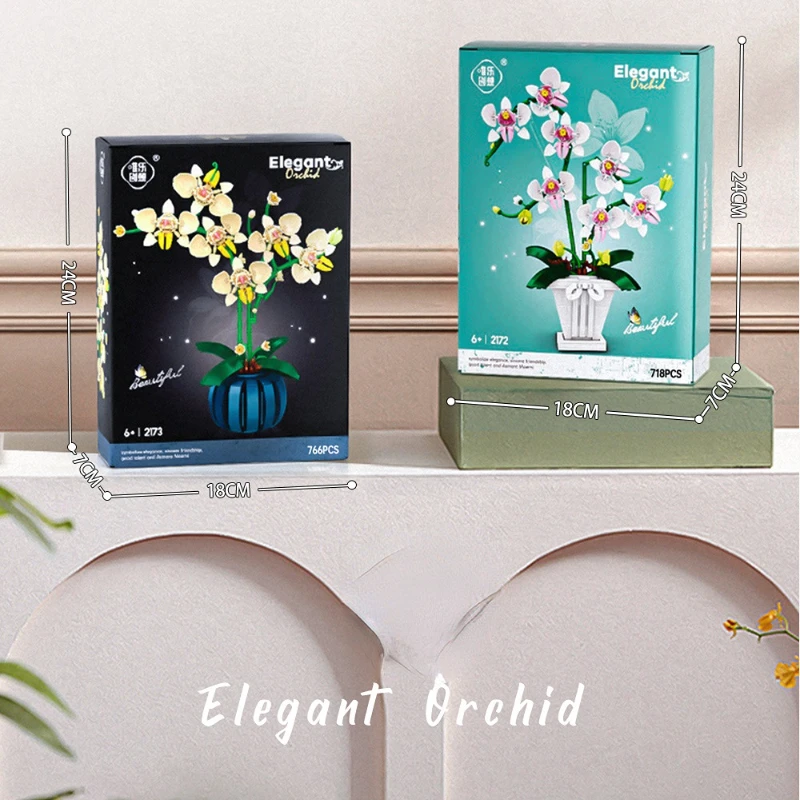 باقة الزهور الأوركيد اللبنات نبات بونساي نموذج الطوب الاصطناعي رومانسية ديكور المنزل اللعب هدية عيد ميلاد لفتاة