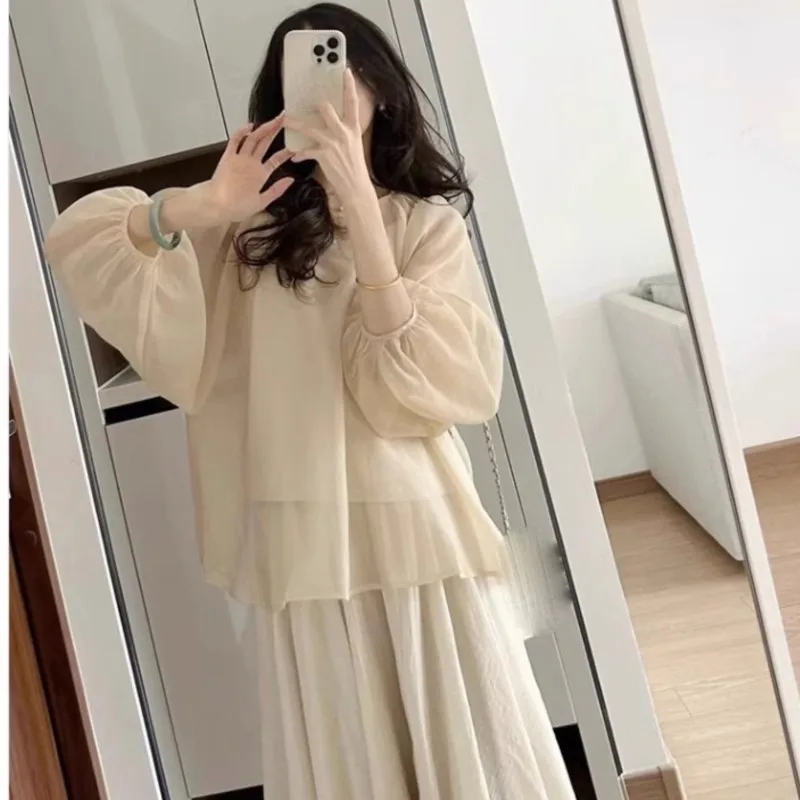 New Pregnant Women's Spring Chiffon Top Skirt 2-piece Set Maternity Summer Breathable Top Skirt Set Maternity Clothing Set LJ347 - view 2