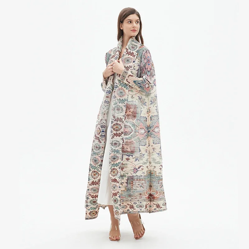 Pleats Casual Long Printed Cape Original Pleated Style Trench Coat 2024 Spring And Summer New Lengthened Coat Women Clothing