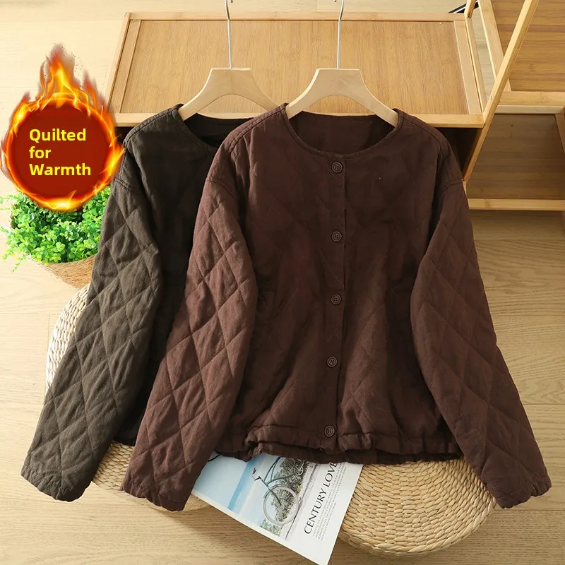 

Ретро Thiened Льняной Хлопковый Джет Теплая Верхняя Одежда Зимняя Новинка Цвет Sle Маленький Хлопковый Джет Женский Свободный Крой Длинный Sl...