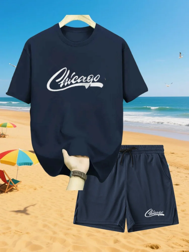 

Trendy Fashion Men'S Suit Print Pattern Round Neck Short Sleeve Shorts Suit Fashion Casual Comfortable And Breathable