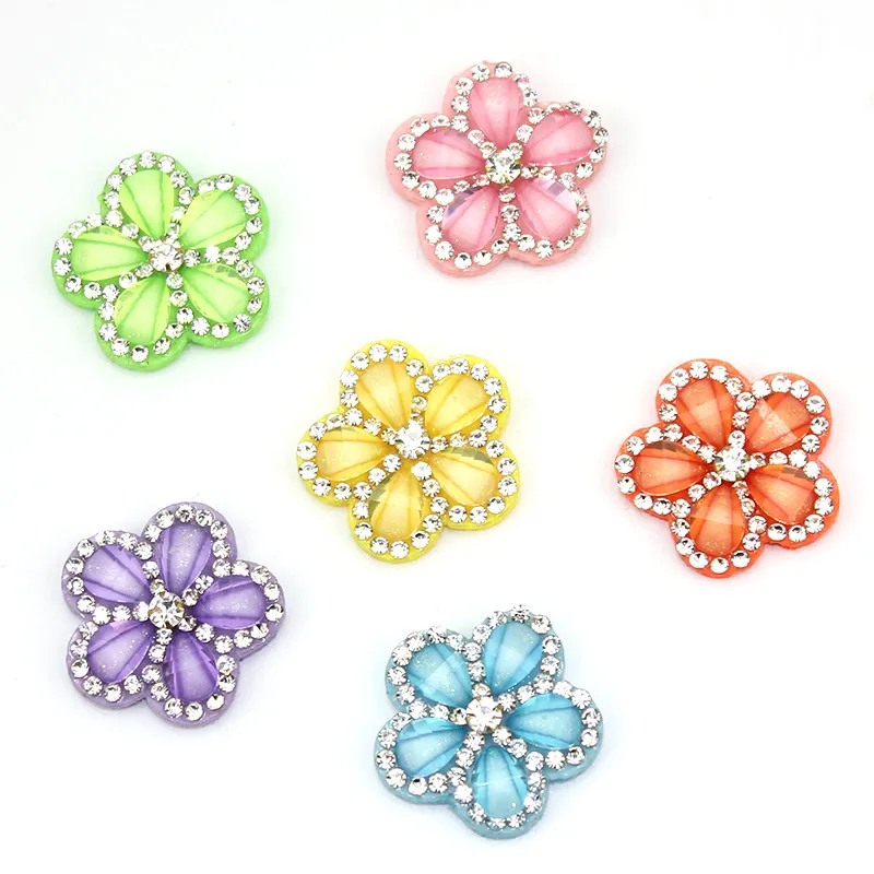 18Pcs 2.5cm Acrylic&Rhinestone Flowers Headwear Appliques Crafts Decor Accessories Shoes Bags Clothes Stick on Patches Wholesale