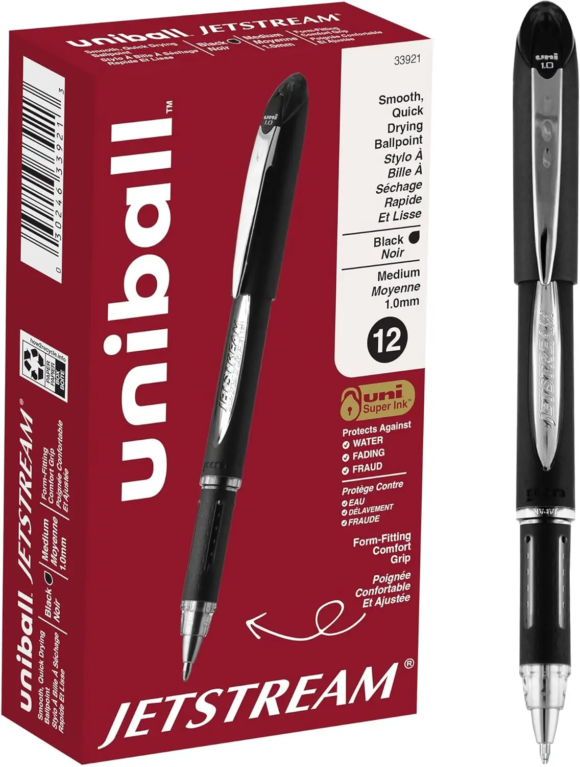 

Smooth Writing Ballpoint Pens, Medium 1.0mm Tip, Black Ink, Pack of 12 for Note-Taking and Signatures