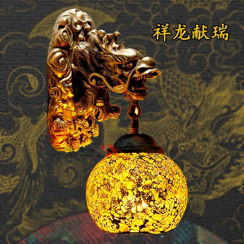 Chinese dragon type resin bronze wall lamps study Southeast Asia bar lamp living room decorative study sconces lights fixtures