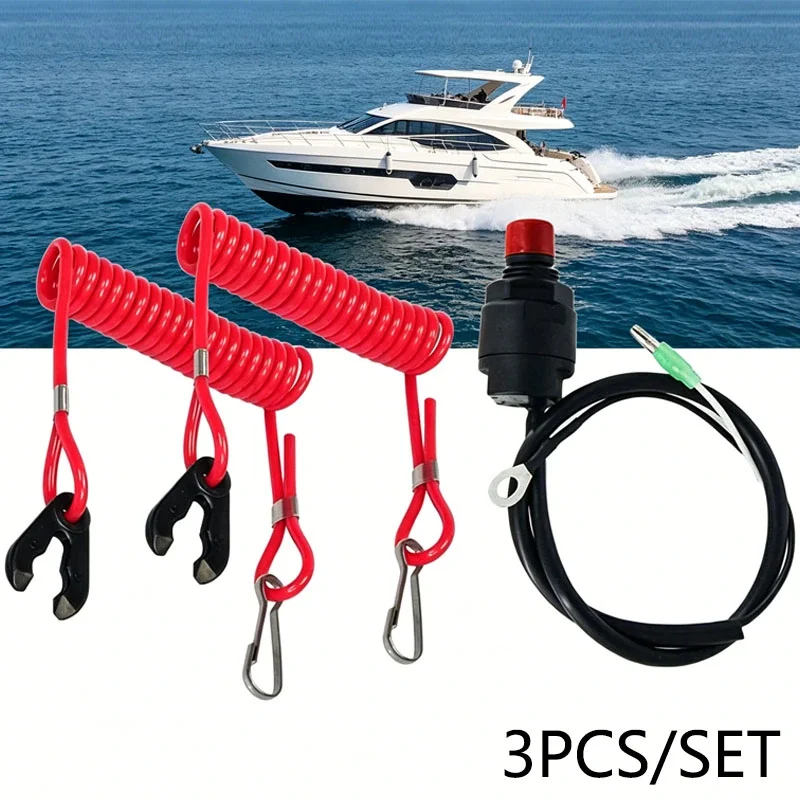 3pcs Boat Outboard Switch Engine Motor Lanyard Kill Urgent Stop Button Safety Connector Cord Compatible for Yamaha Suzuki Honda