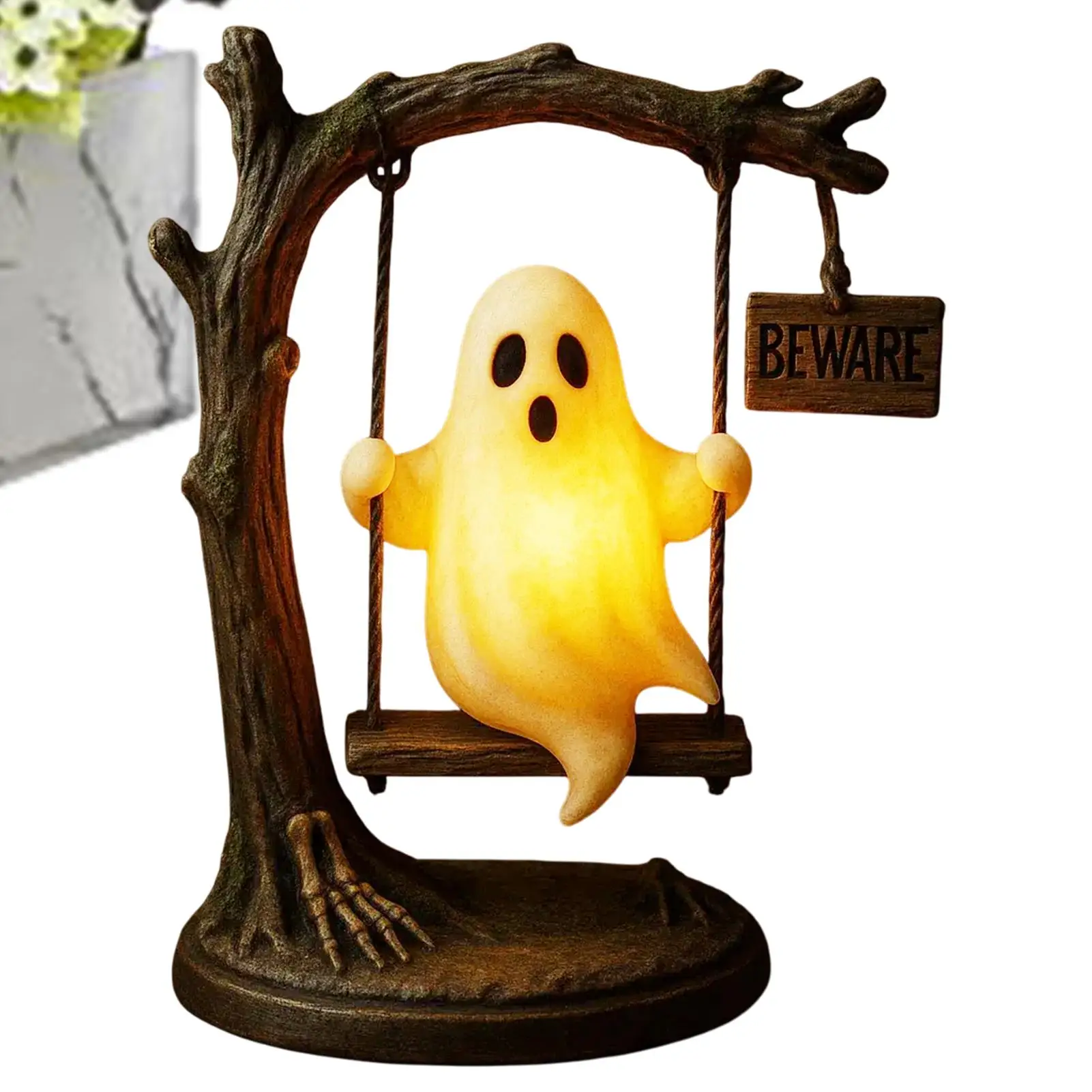 

Ghost Swing Night Light Cute Spooky Ghost Swing Seasonal Decor for Festival Party Night Barn Desk Porch Outdoor Kitchen Window