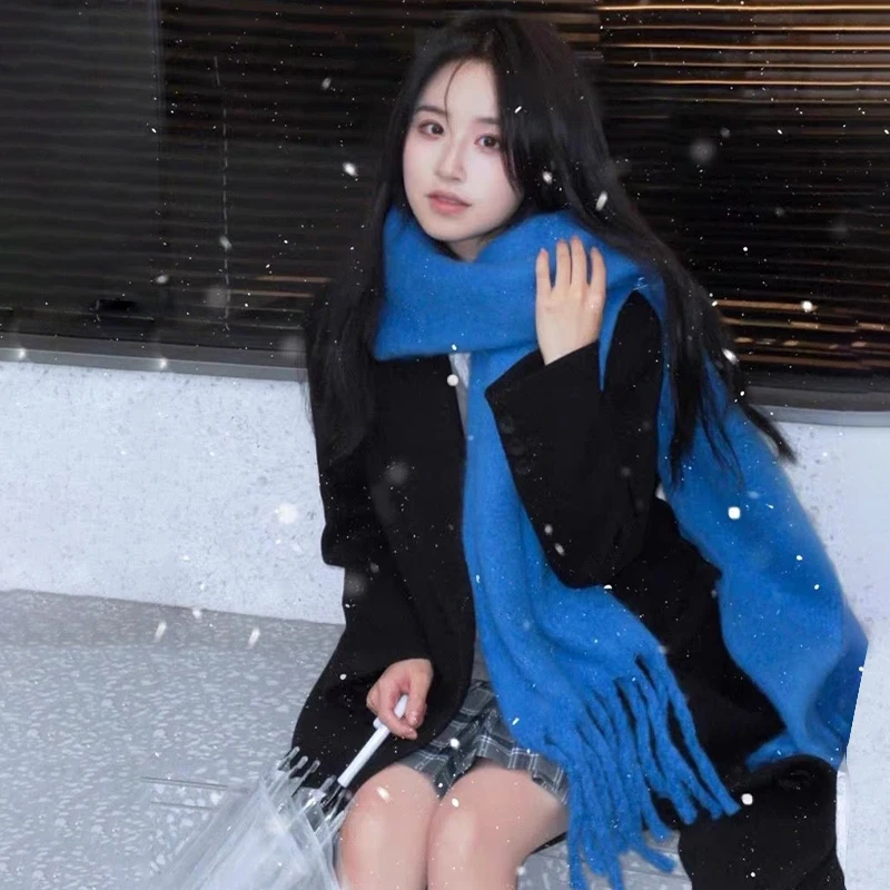 Bufanda grande gruesa de Color sólido para hombre y mujer, chal que combina con todo para estudiantes de estilo coreano, bufanda cálida para el cuello, Otoño e Invierno