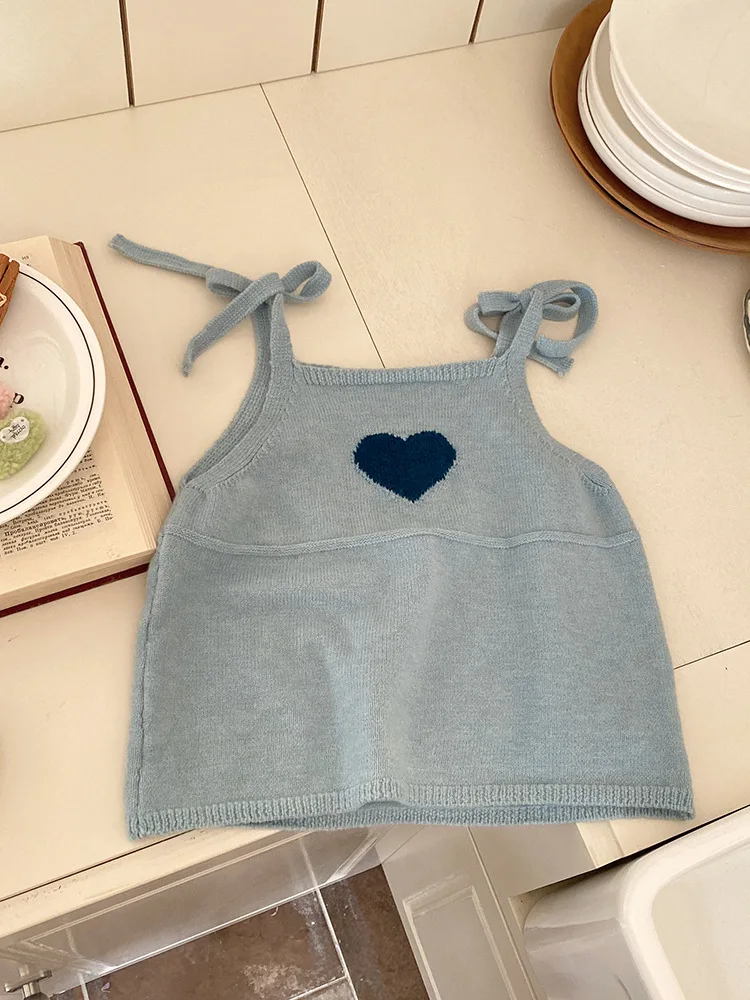 Girls Cartoon Letter Top Heart Strap2025Spring New Patchwork Lace Embroidery Bowknot Jeans