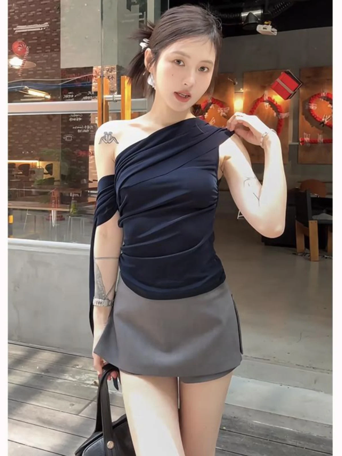 

Retro Sexy Low Waist Side Slit Suit A-Line Skirt Women's Spring Summer New Sle Anti-Light Slimming Versatile Skirt Pants