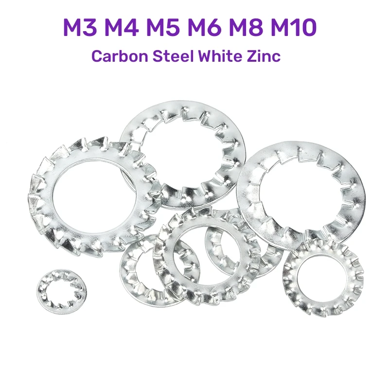 50pcs M3 M4 M5 M6 M8 M10 Internal External Toothed Serrated Lock Washer Gasket Carbon Steel Outer Multiple Teeth Washer