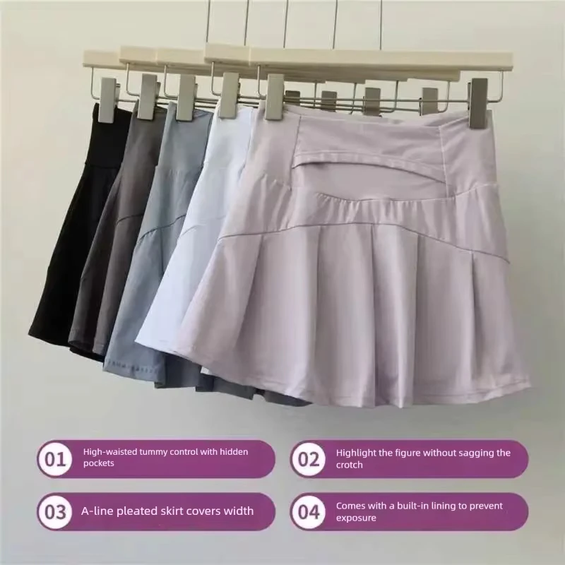 High Waist Anti-exposure Pleated Skirt Women's Sports Gym Yoga Skirt Summer Tennis Skirt Running Fitness Training Skirt Pants