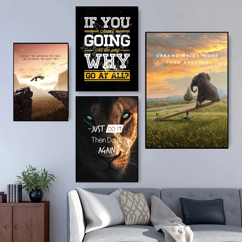 Motivational Animals Canvas Paintings Winner Never Quit Posters Prints Wall Art Picture for Living Room Decor Cuadros