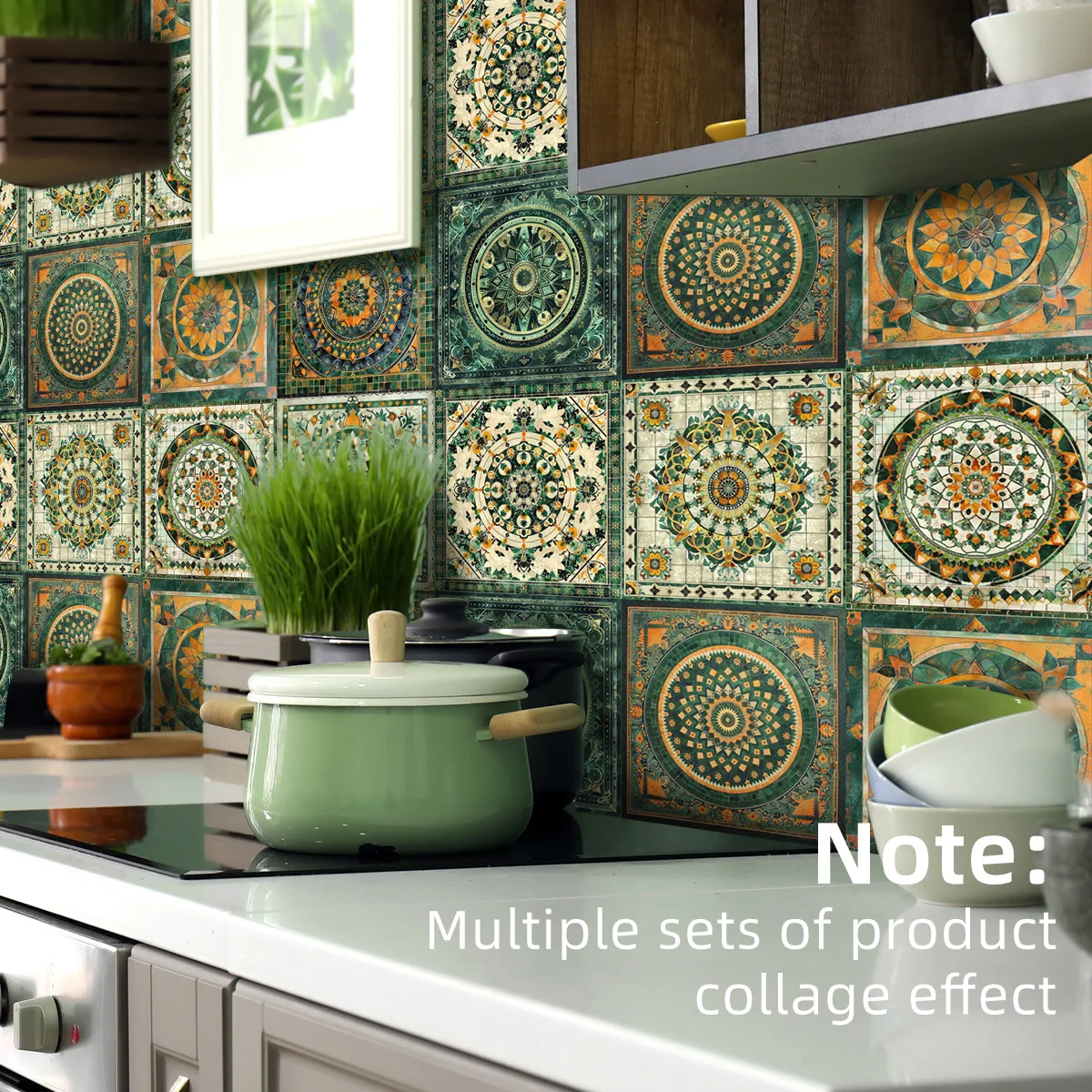 European Mandala Self Adhesive Tile Sticker PVC Wall Decal for Kitchen Dining Room Stove Backsplash Home Decor