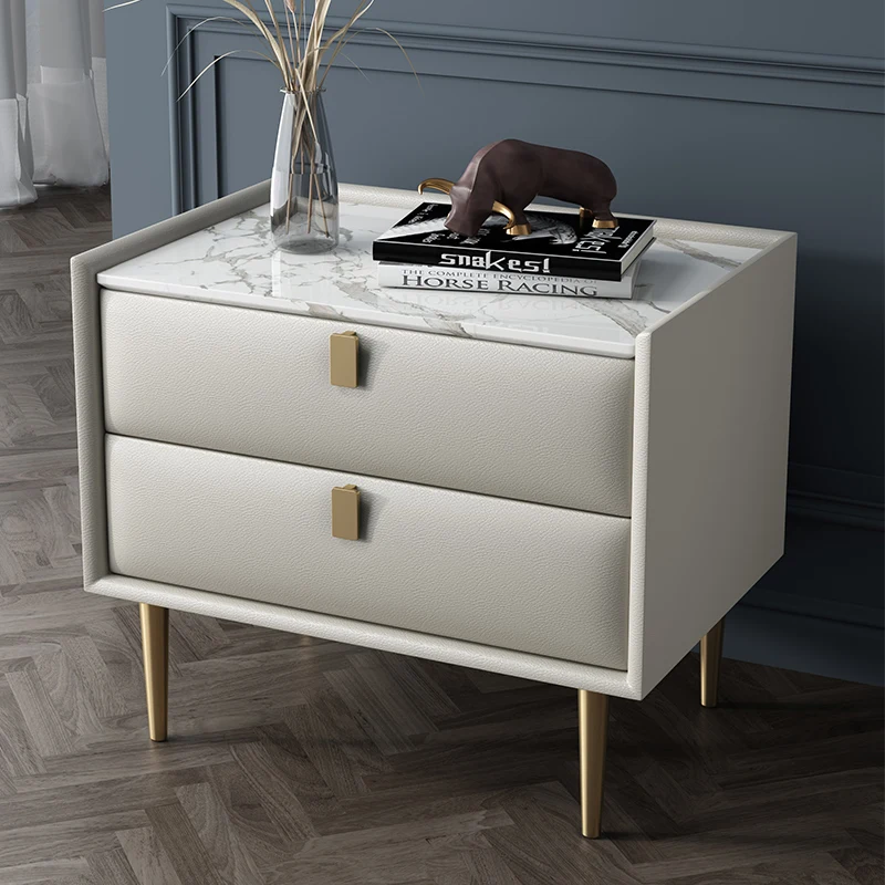 Installation-free bedside table Modern light luxury Simple modern mini white Small leather smart bedside table with lock