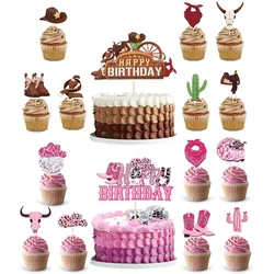 8pcs Cowboy and Cowgirl Cupcake Cake Topper With Hat Boot Happy Birthday Party Decorations For Kids Baby shower Jungle Birthday